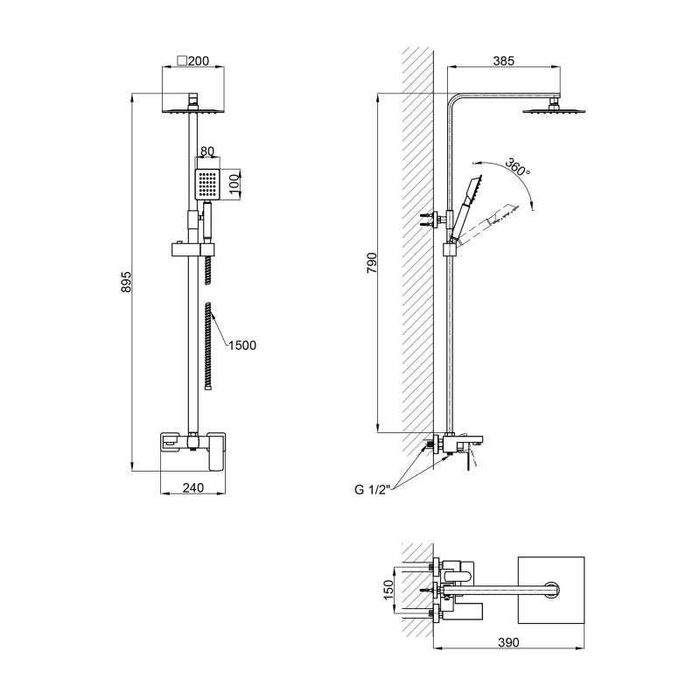 Душова система 3в1 для ванни Lidz + кран для раковини + кран для кухні