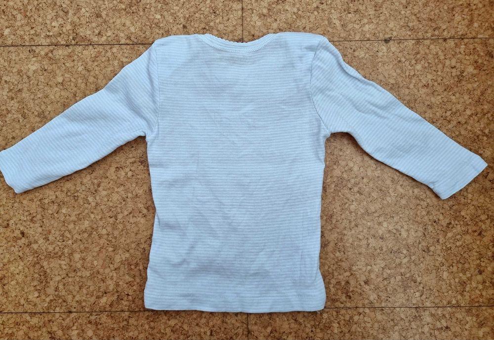 Camisola azul clara às riscas de algodão, 12 meses