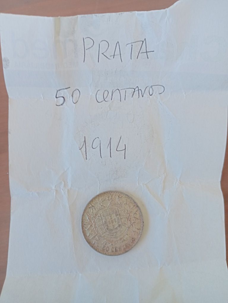 Moeda 50 centavos de prata de 1914