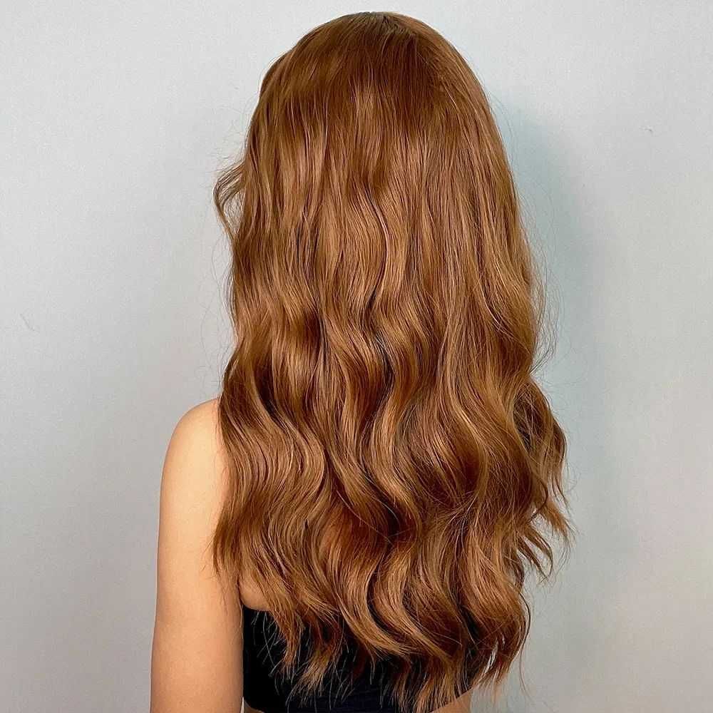 Изумительный парик рыжие волнистые длинные волосы с челкой,перука 55см