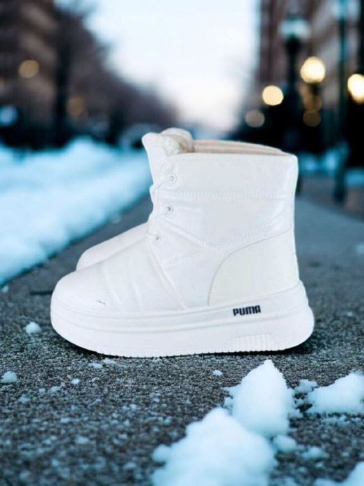 Зимові жіночі білі черевики Puma/зимние кожаные ботинки пума/дутики