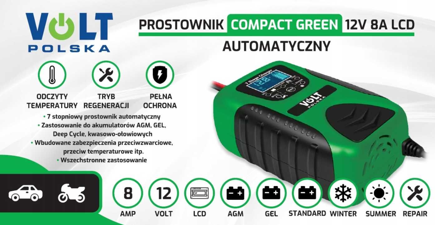 Prostownik akumulatorowy automatyczny ładowarka LCD 12V 8A  mocny Volt