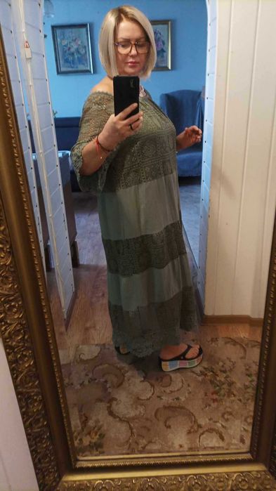 Sukienka damska długa w stylu boho, khaki.