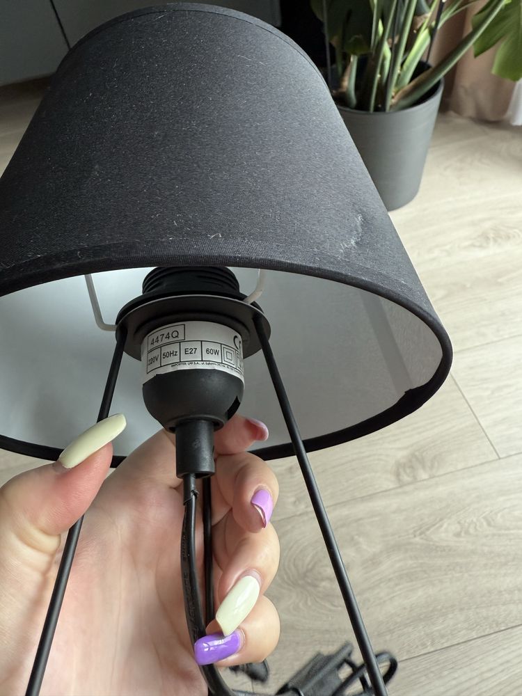 Lampa nocna stołowa czarna lampka loft z abażurem nowa