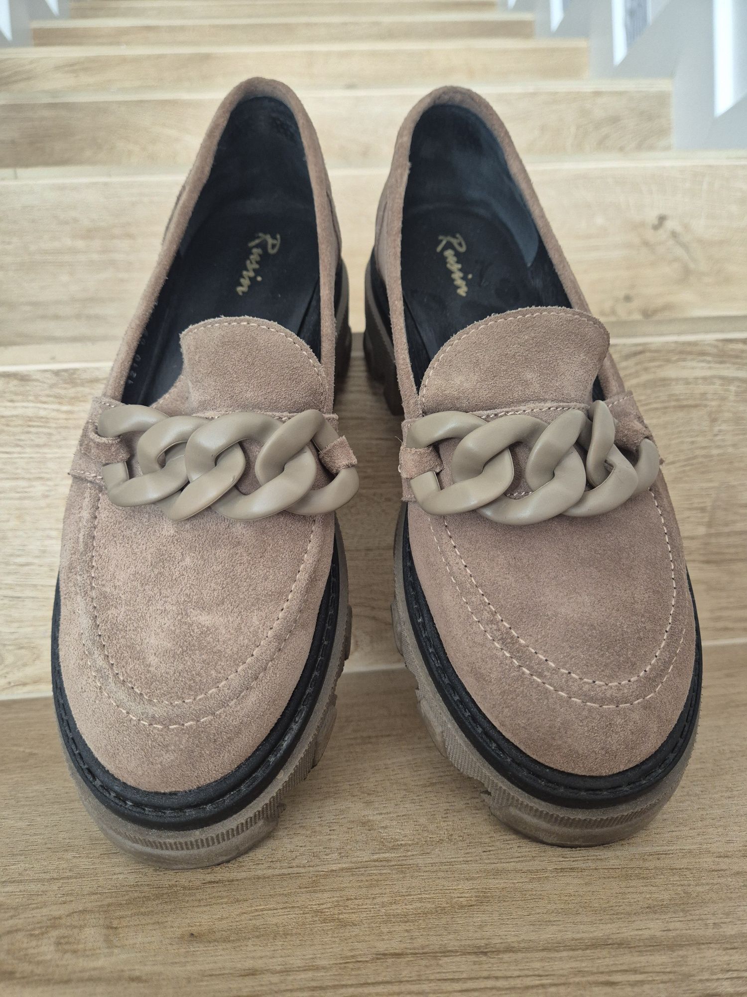 Slip'ony mokasyny na traperowej podeszwie RUSIN ORVIETO taupe/khaki