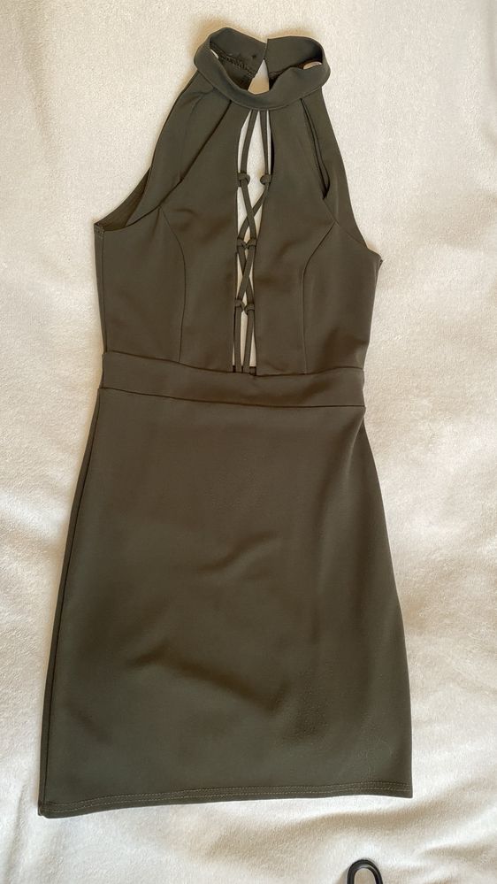 Sukienka odkryte plecy letnia S 36 khaki