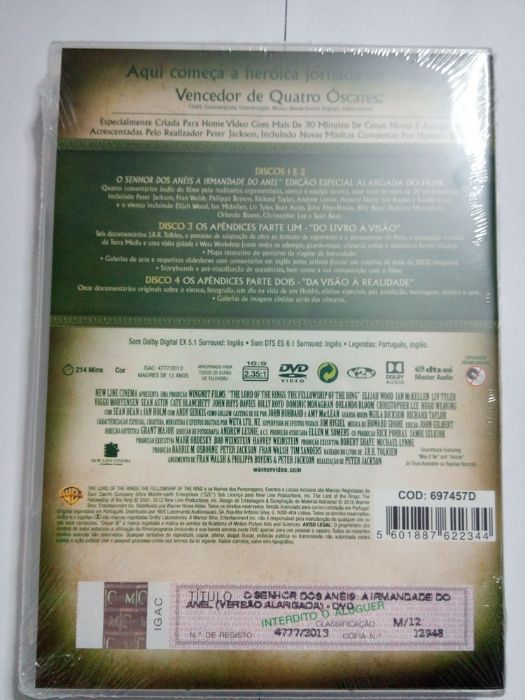 DVD "O senhor dos anéis", NOVO