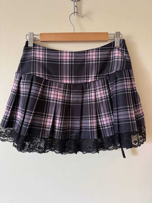 Saia feminina em xadrez rosa e preto, tamanho M