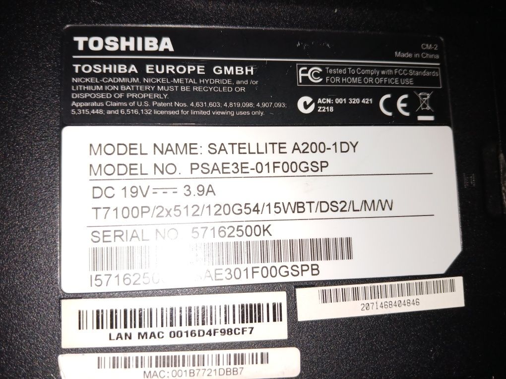 Portátil Toshiba (para peças)