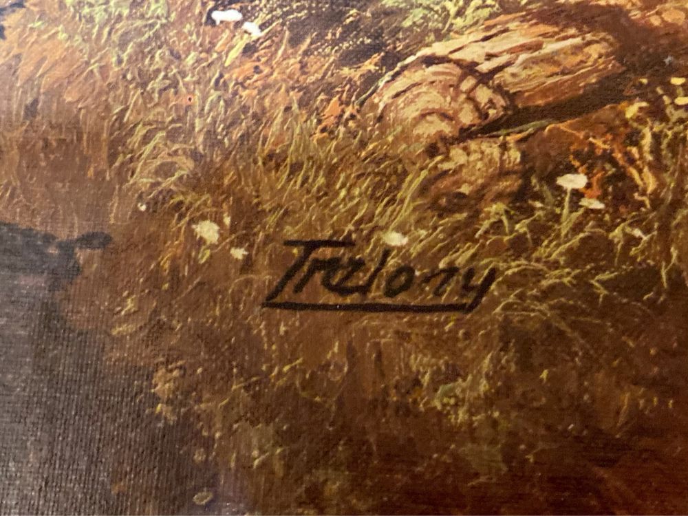 Obraz Trelony reprodukcja góry las rzeka w ramie. 114x64 cm