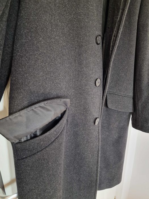 Elegancki, gruby, ciepły, czarny, długi płaszcz męski r. 188 cm XL/XXL