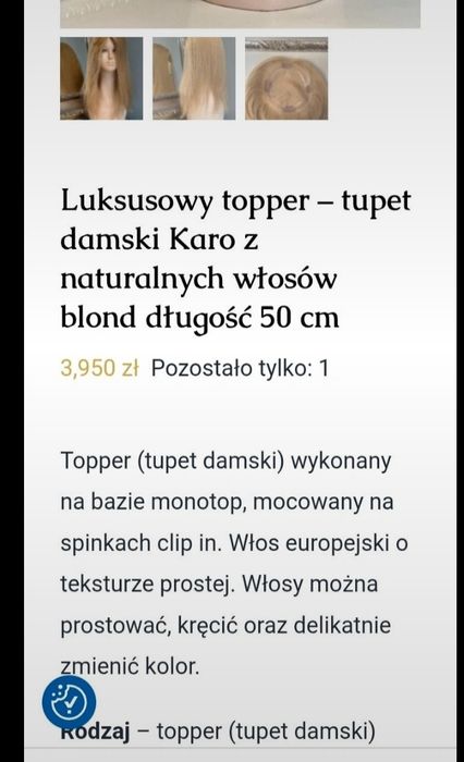 Topper włosy naturalne blond