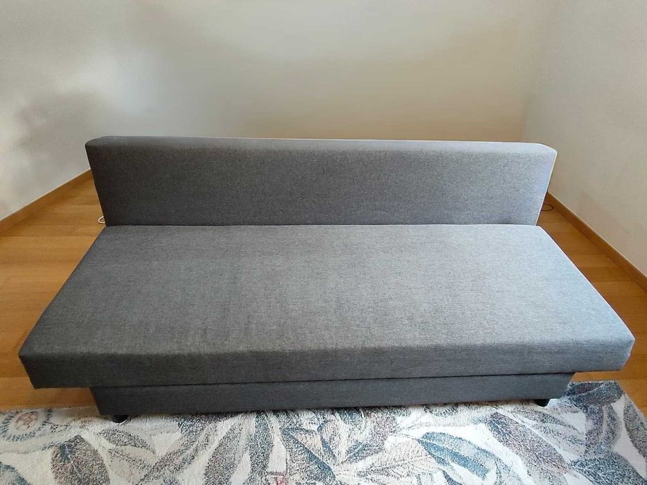 Sofá-Cama 3 Lugares Cinza com Almofadas