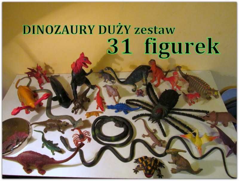 Figurki DINOZAURY smoki węże pająk DUŻY ZESTAW 31 gadów
