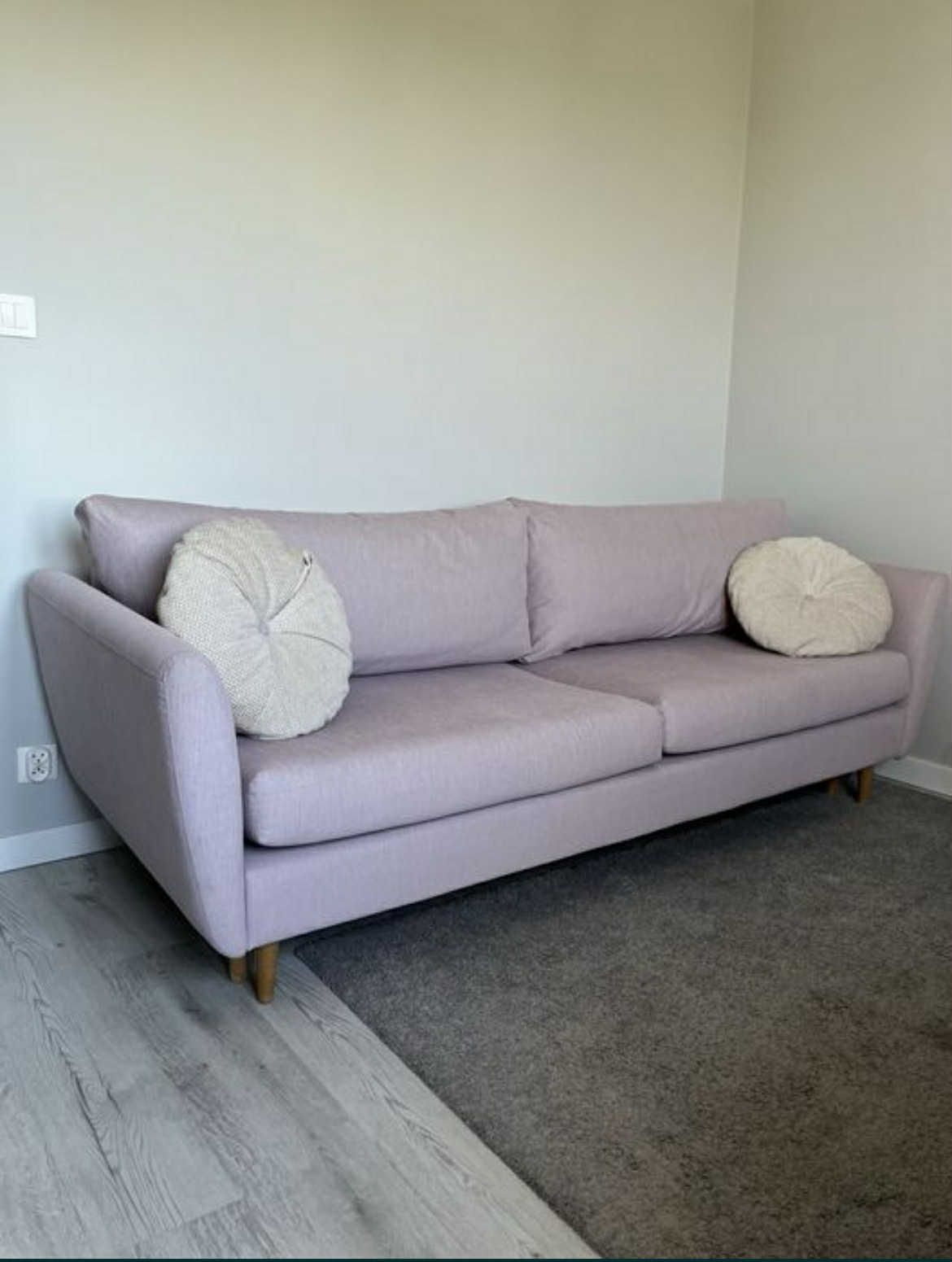 Sofa 3os. + Fotel, rozkładana+pojemnik, pudrowy róż