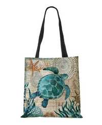 Эко-сумка шоппер   " бирюзовая черепаха" холст 29 на 35 см