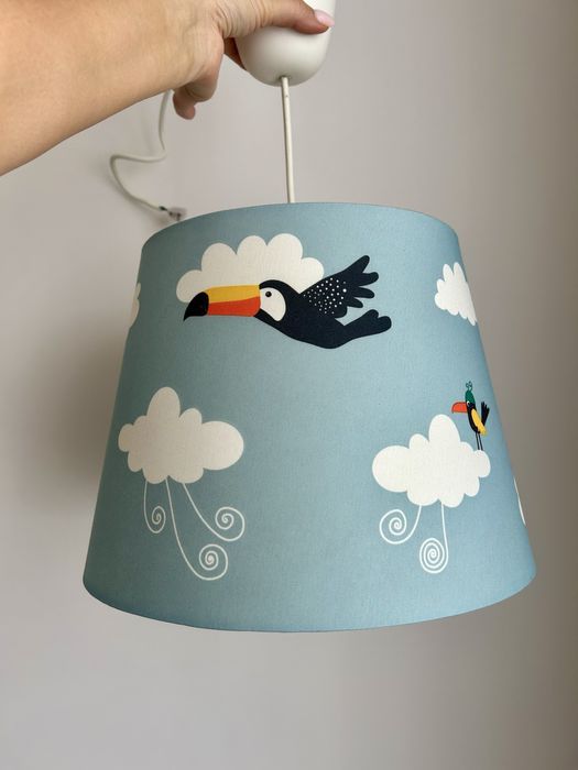 IKEA TROLLAKULLA lampa dzieci niebieski ptaki 33cm poloj klosz