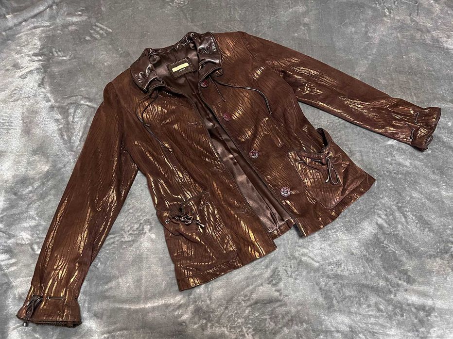 Женская куртка натуральная замша и кожа с лазерной обработкой, пиджак