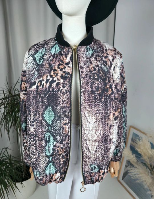 Kurtka bomberka pikowana wężowa czekoladowa L/XL