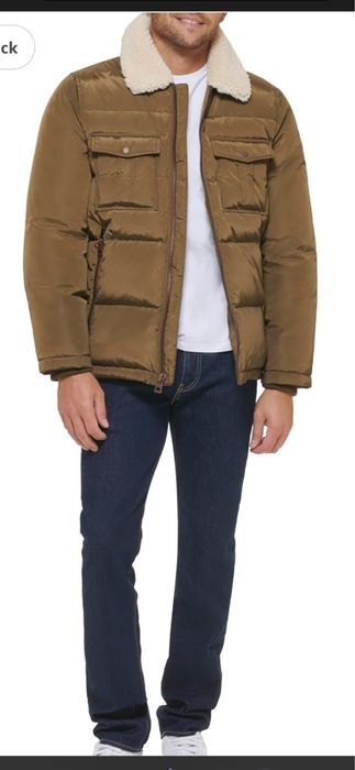Guess чоловіча стьобана  куртка  з воротом шерпа