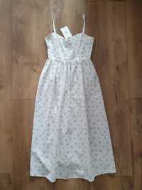 Lniana sukienka midi maxi kwiaty H&M 34/XS