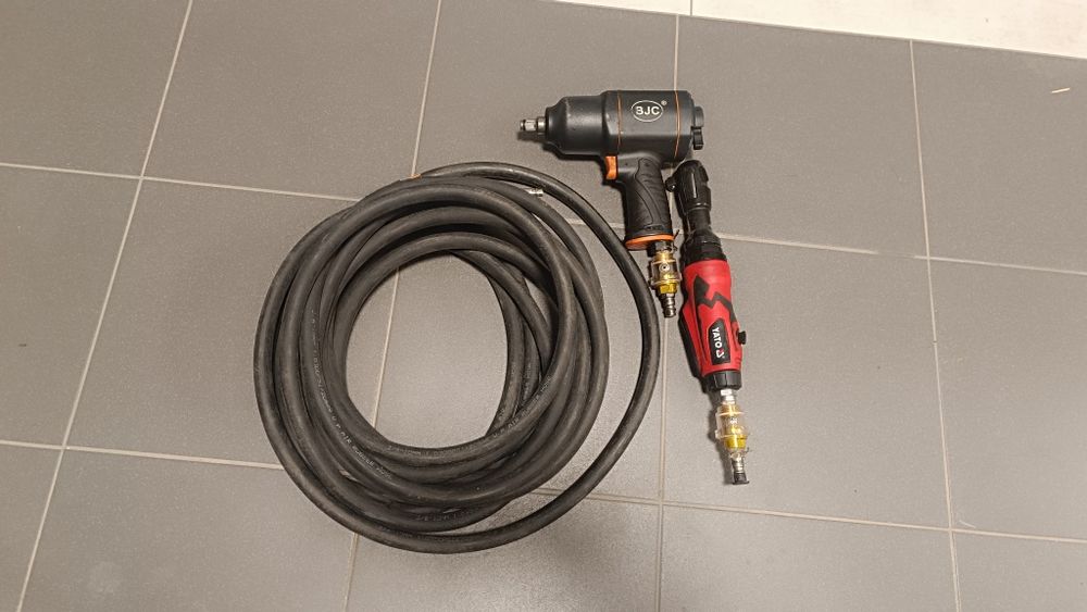 Zestaw pneumatyczny, klucz udarowy BJC mocny, grzechotka YATO, wąż 10m