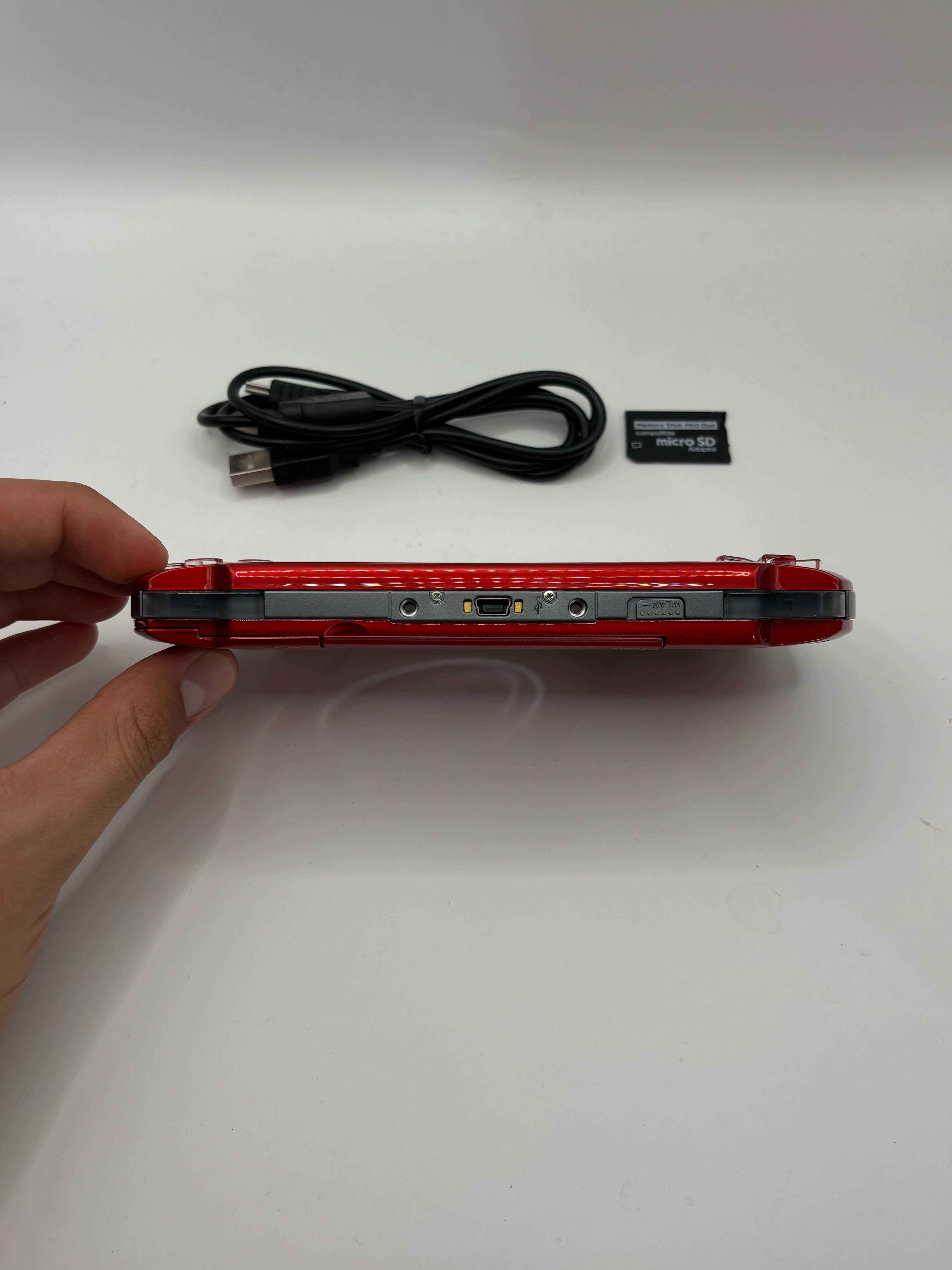 czerwona konsola PSP 3000 slim pudełko + adapter + kabel stan IDEALNY
