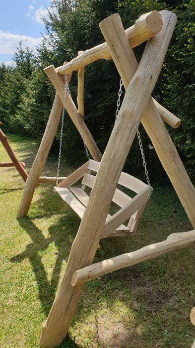 Huśtawka ogrodowa drewniana -  dębowa