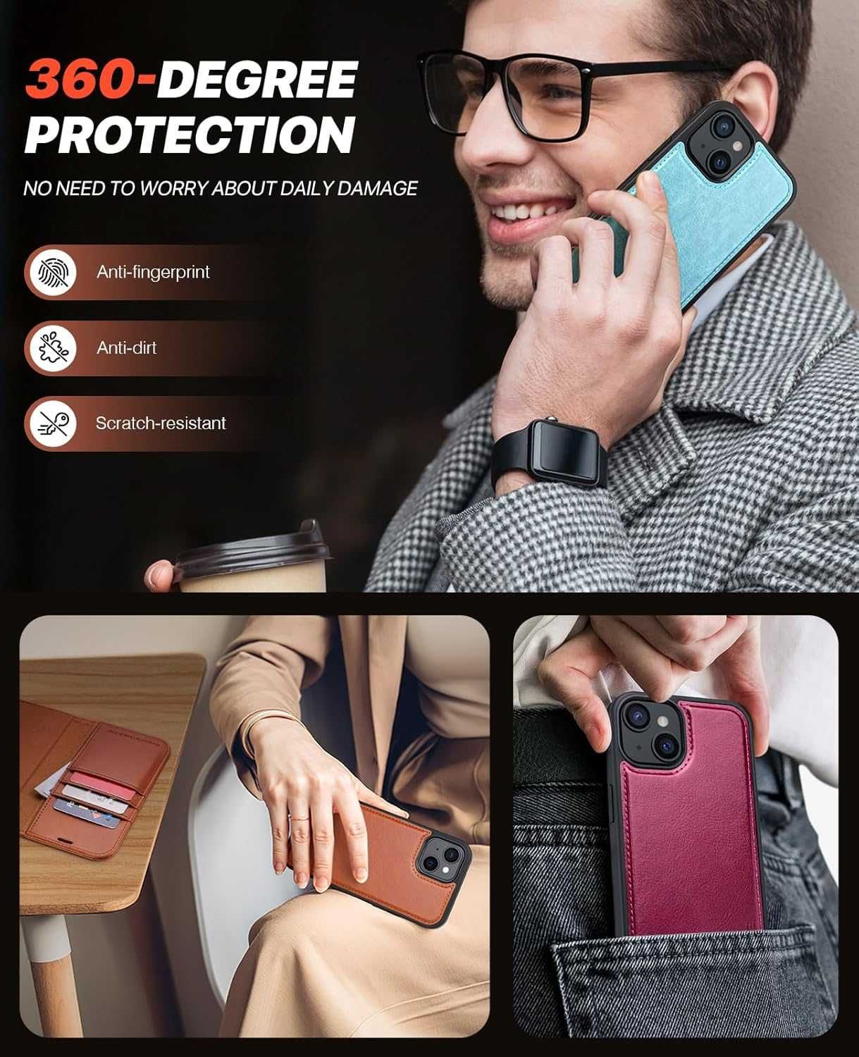 Ocase etui skórzane iPhone 15 magsafe stojak miętowe turkus 2w1