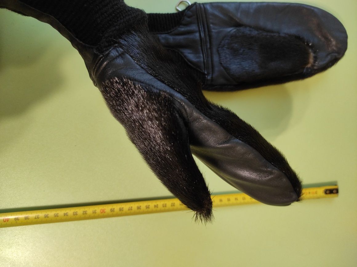 Зимние варежки перчатки М размер натуральная кожа мех состояние идеал