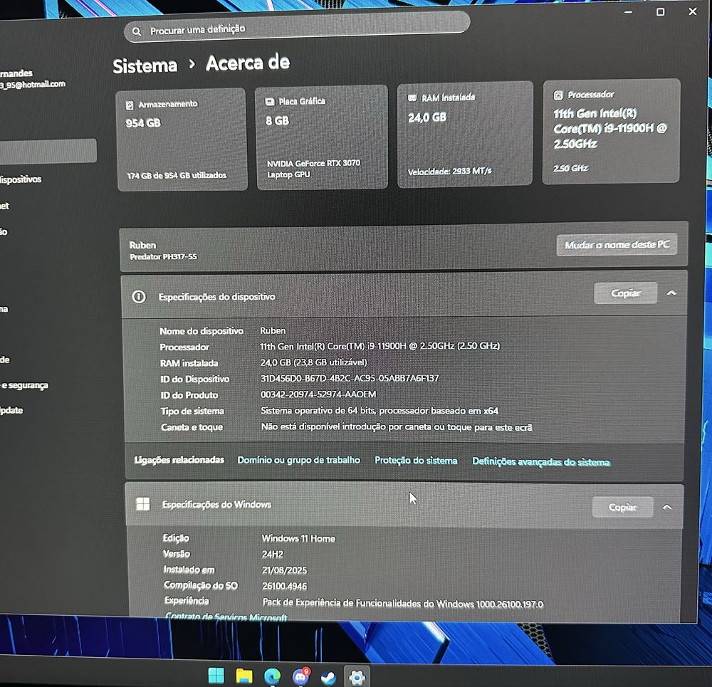 Predator Helios 300 , 24gbram , rtx3070 8gb , 1tbSsd.