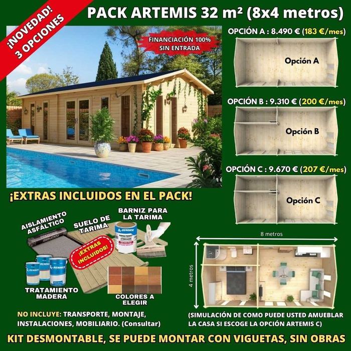 Casa de madeira de 32m2 - Modelo ARTEMIS 8x4