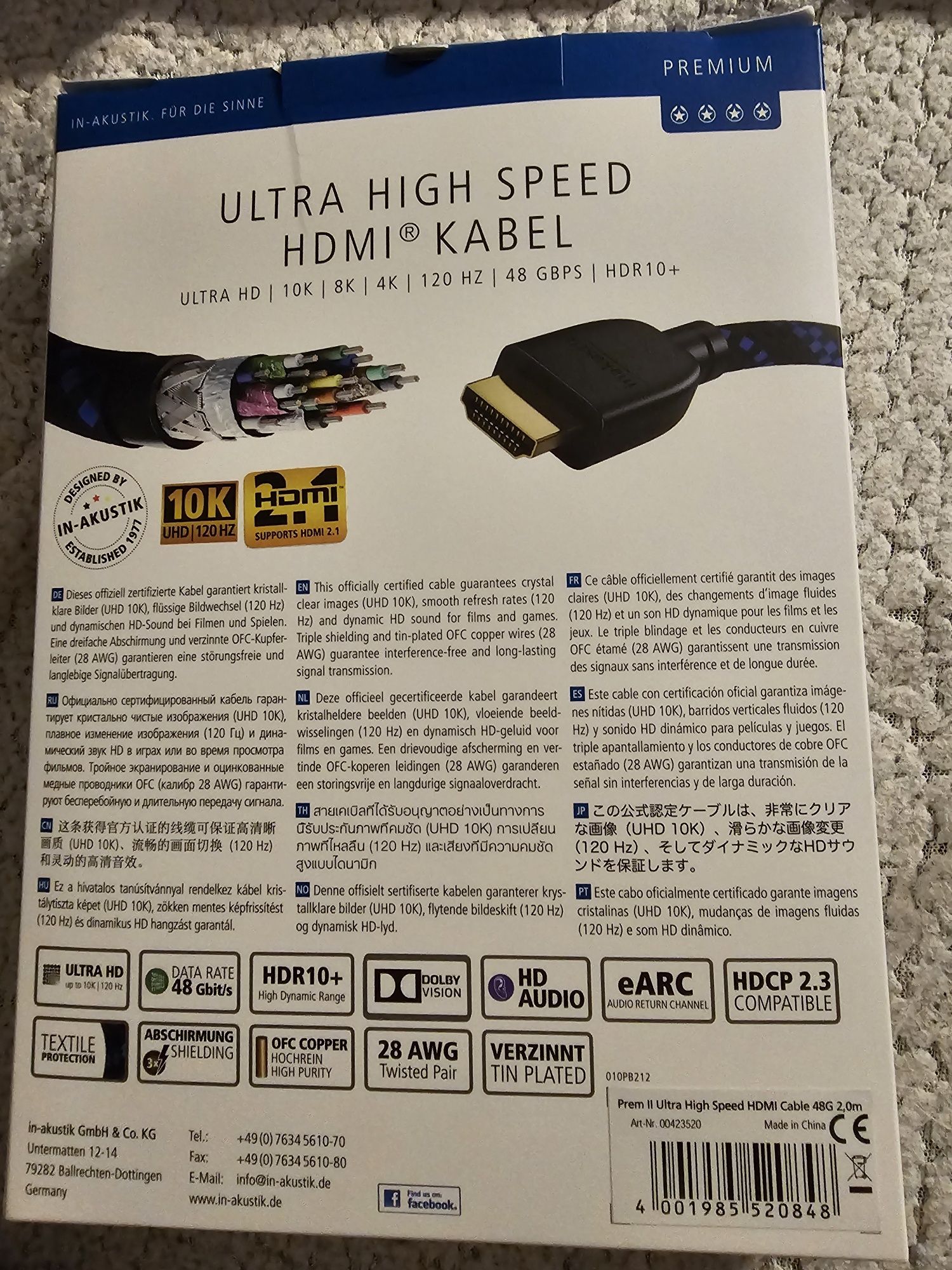 Kabel HDMI Ultra High Speed 2.1 10K 48 GBPS Inakustik