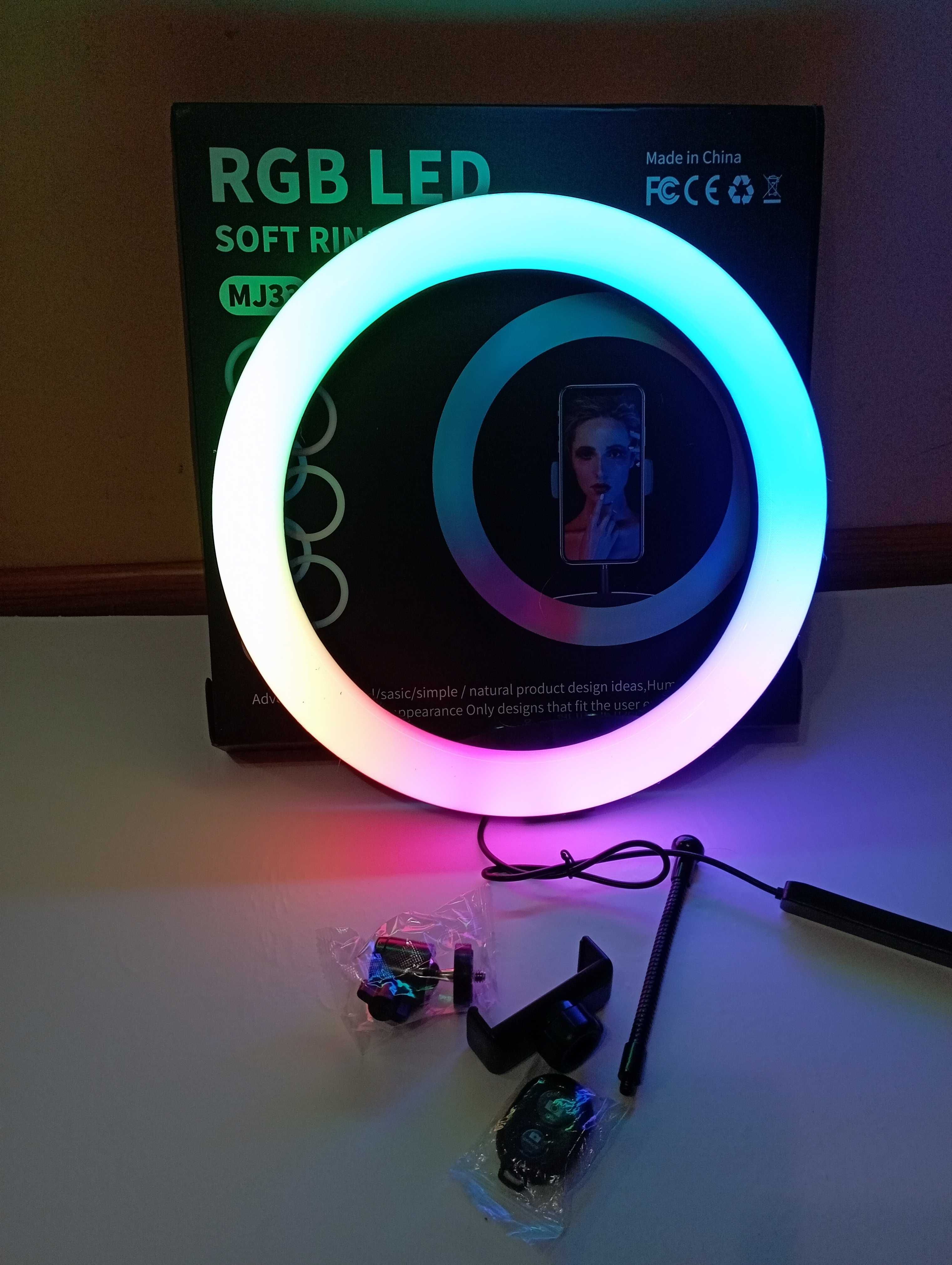 Кольцевая лампа цветная ргб 32см, со штативом, USB подключение