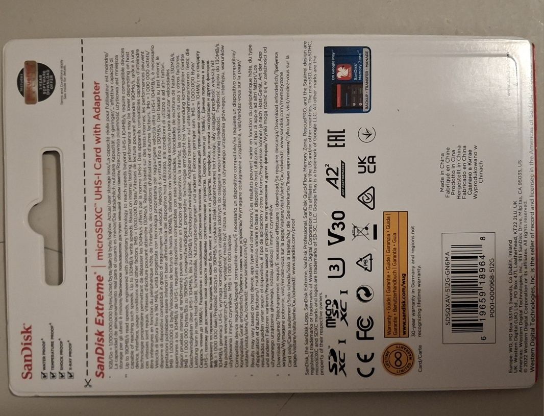 Cartão de Memória Micro SDXC SANDISK Extreme 512 GB