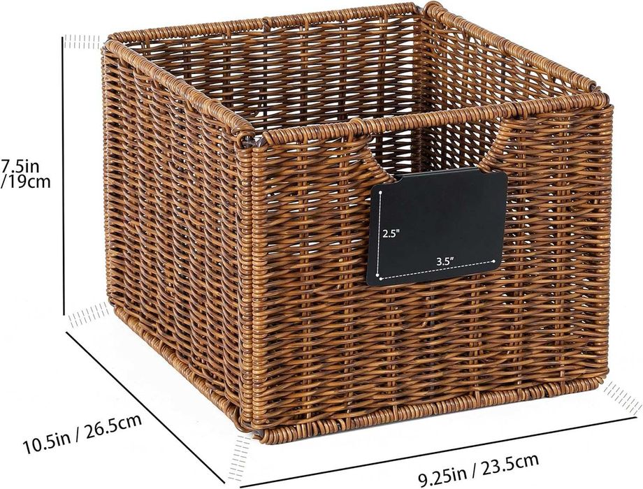 Kosze wiklinowe plastikowe z etykietami 4 szt. brązowe 27x23x19 cm
