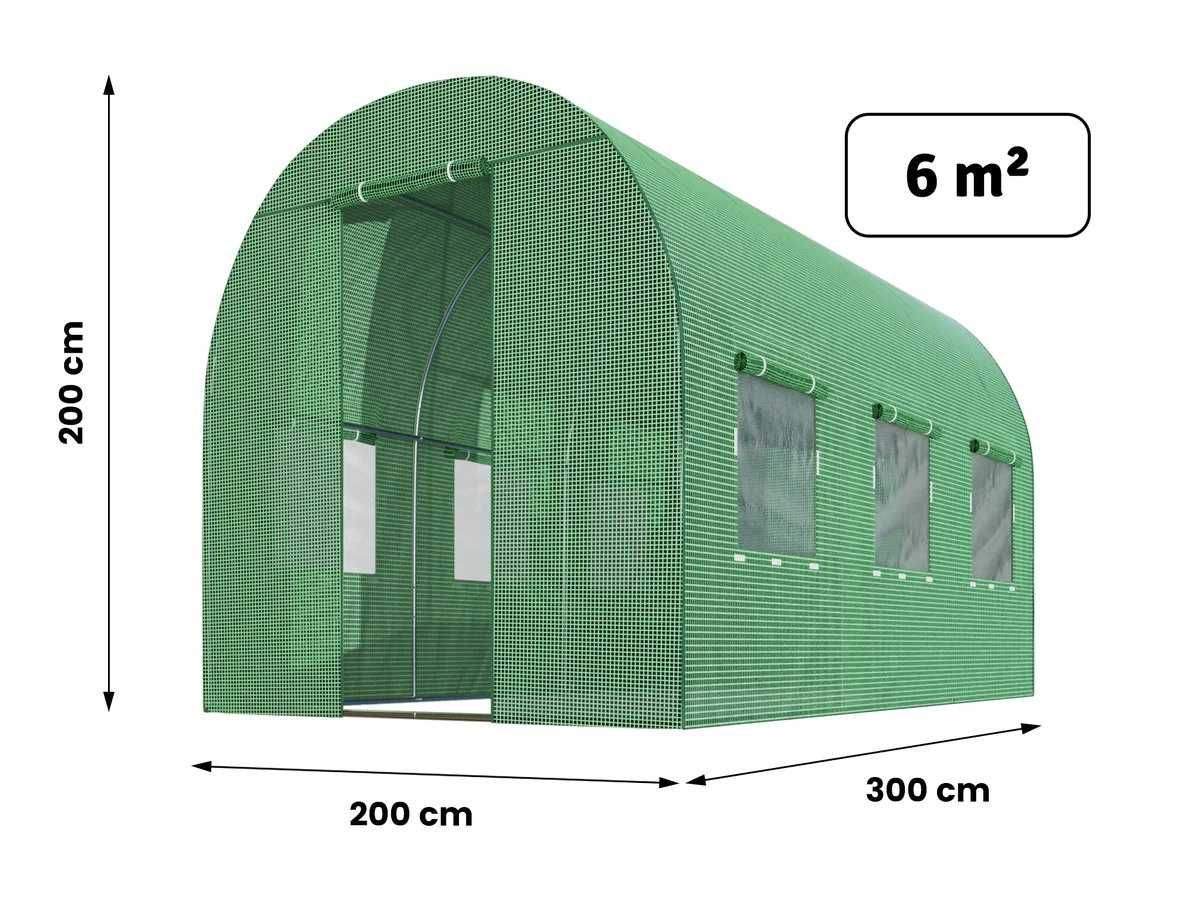 Szklarnia Tunel Foliowy DUŻY Solidny Zielony Folia Stelaż 2x3m 6m2