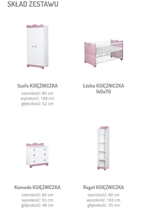Zestaw Mebli dziecięcych niemowlęcych Klupś Księżniczka