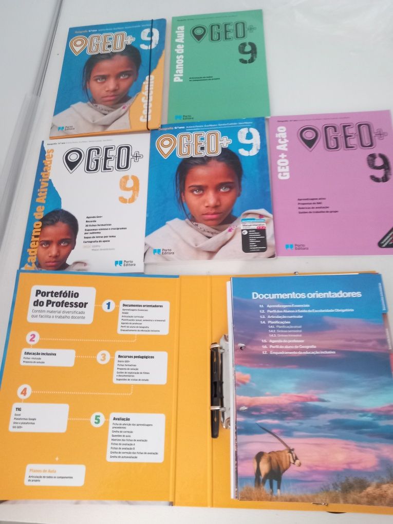 Livros e cadernos de exercícios geografia 9° ano