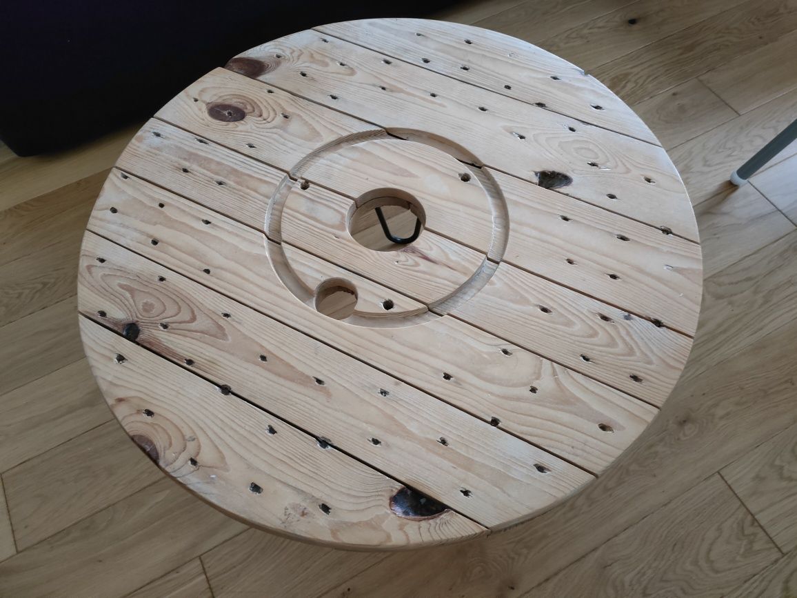 stolik kawowy industrialny - blat drewniany 60cm ze szpuli kablowej