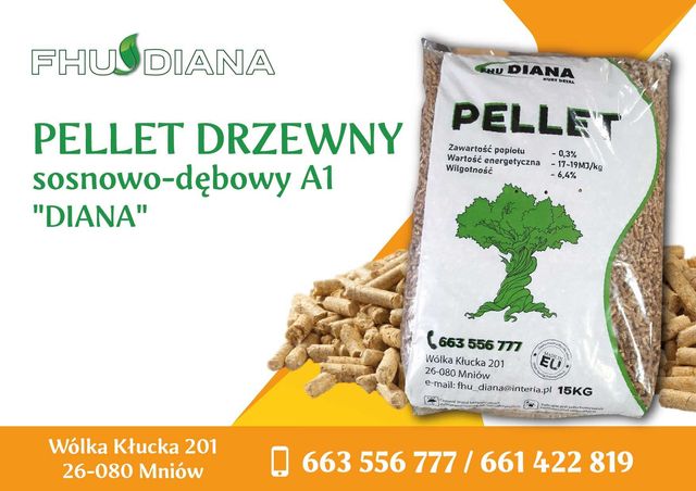 PELLET DRZEWNY, Dębowy, A1 worki 15 kg/Przesiewany, Transport