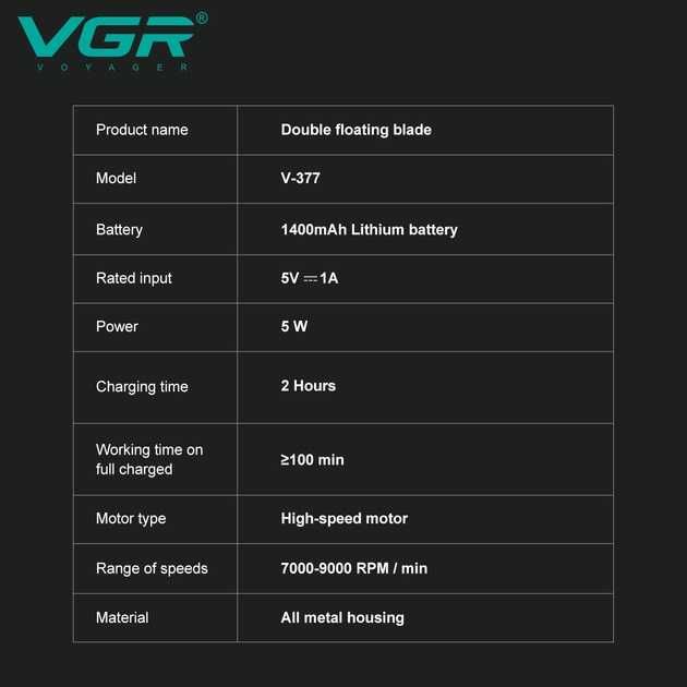 Электробритва VGR V-377Black шейвер титановые лезвия LED-дисплей