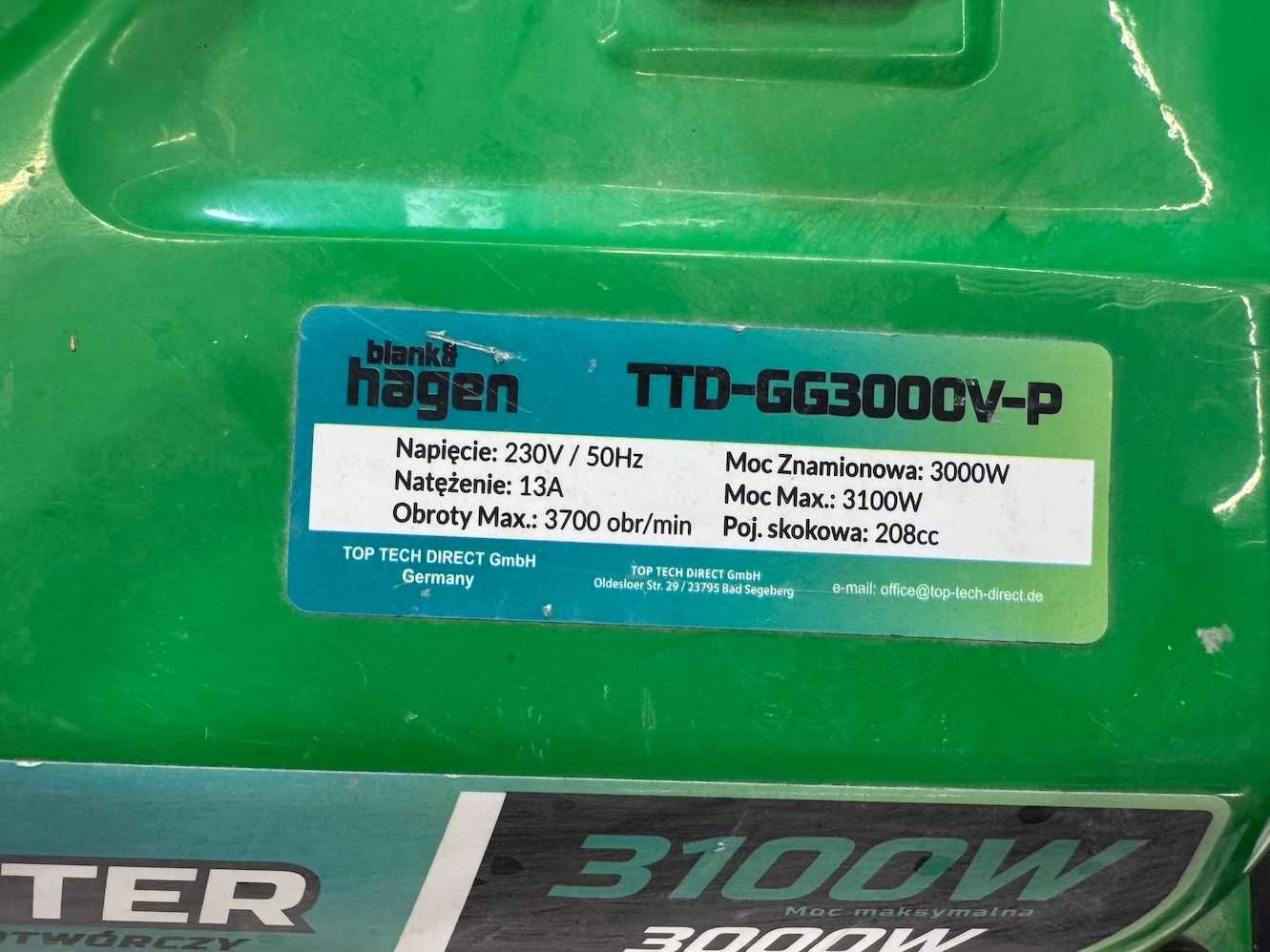 Agregat 230v 3kW benzyna Blank & Hagen inwerterowy TTD-GG3000V-P