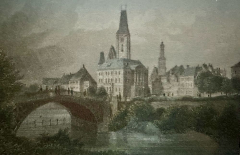 Grafika Breslau Wrocław Most Królewski 1840