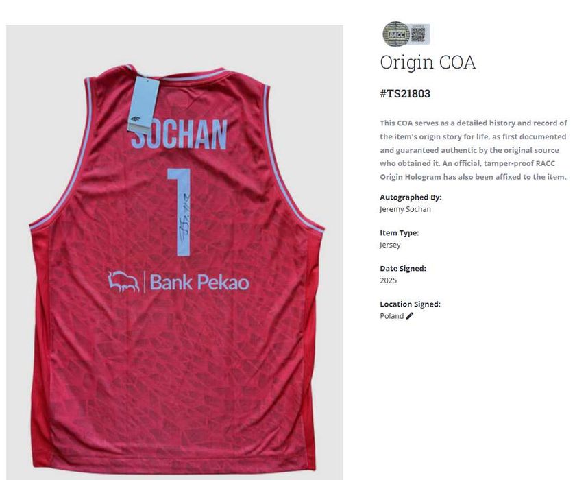 Jeremy Sochan San Antonio Spurs NBA koszulka z autografem + certyfikat