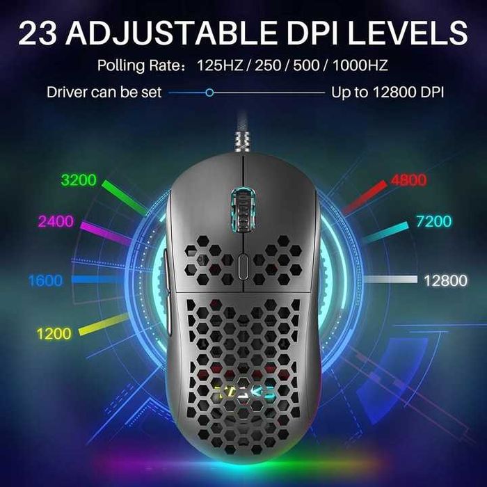 Mysz Gamingowa do Gier Podświetlana RGB Przewodowa TMKB M1 12800 DPI