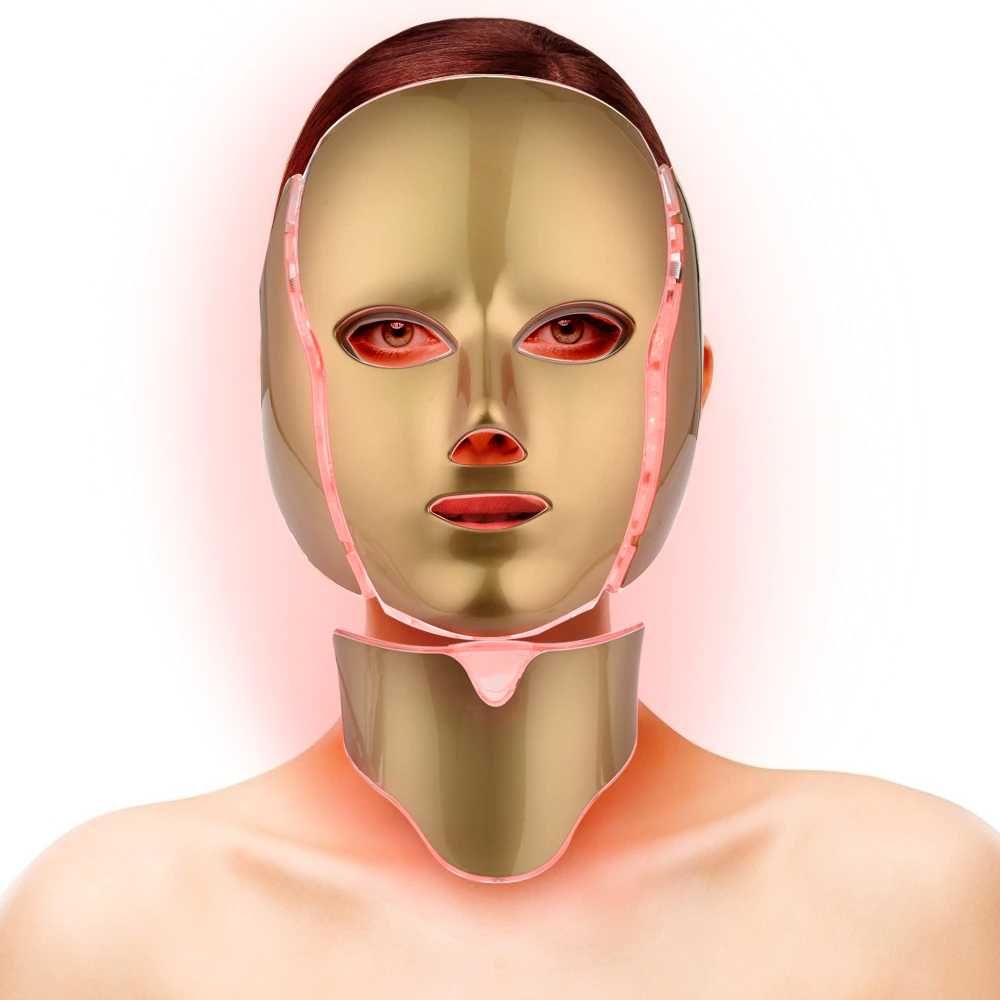 Máscara Led GOLD Face e Pescoço 7 Cores Fototerapia - Limpeza de Pele