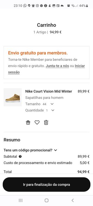 Nike Court Vison Mid Winter tamanho 44