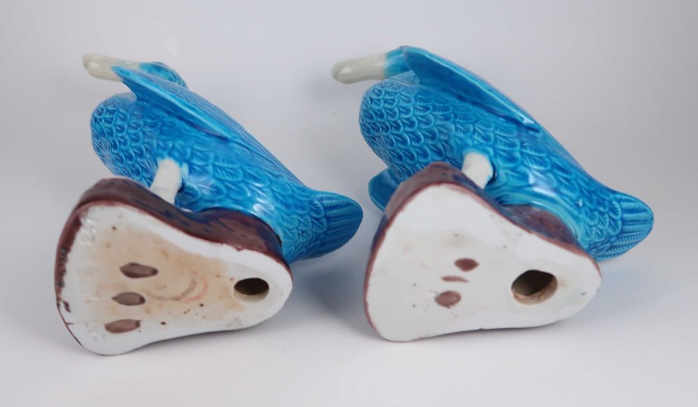 Par de Gansos Porcelana Azul Turquesa da China