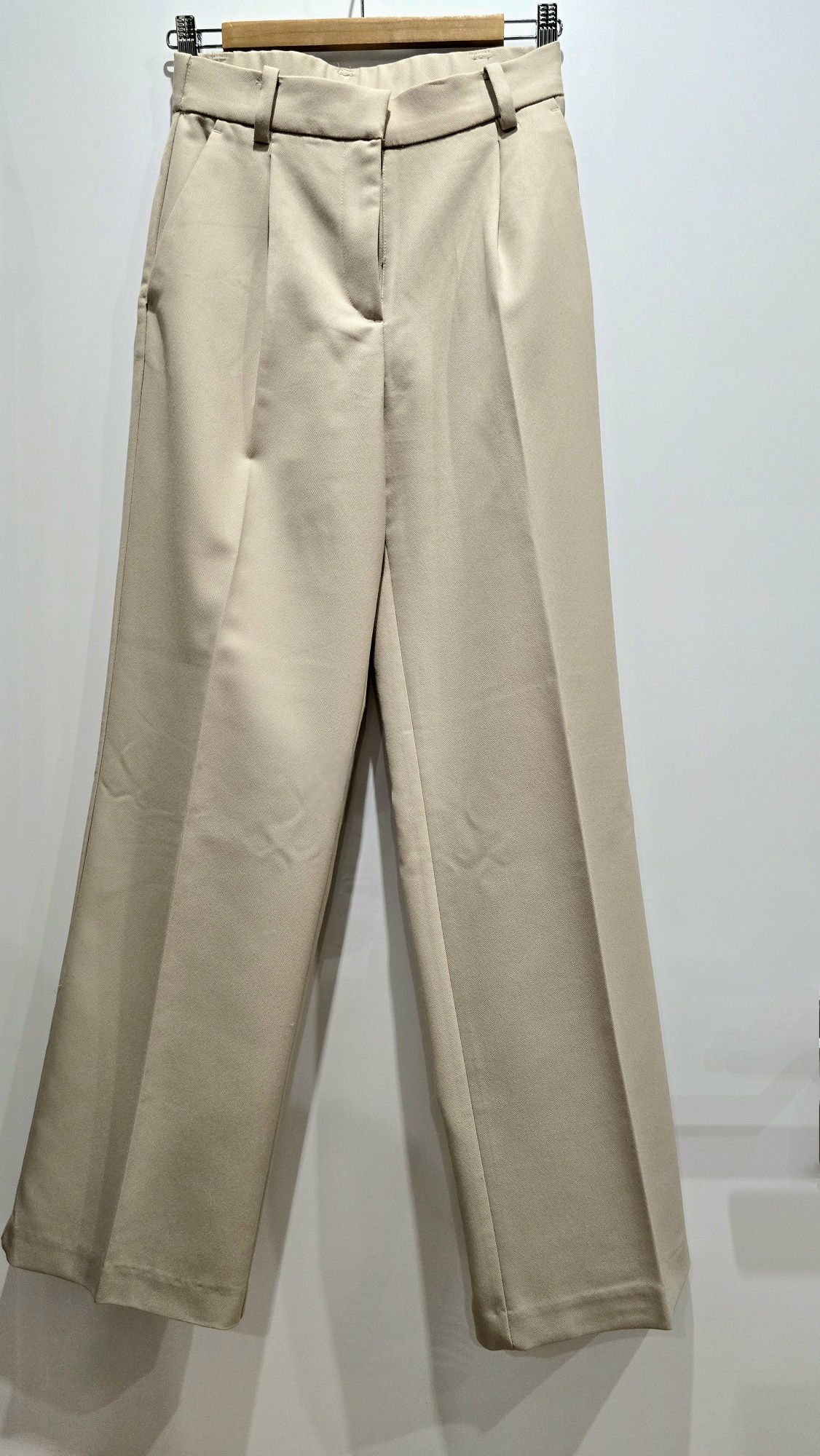 Spodnie h&m 36 eleganckie bezowe prosta nogawka wysoki stan